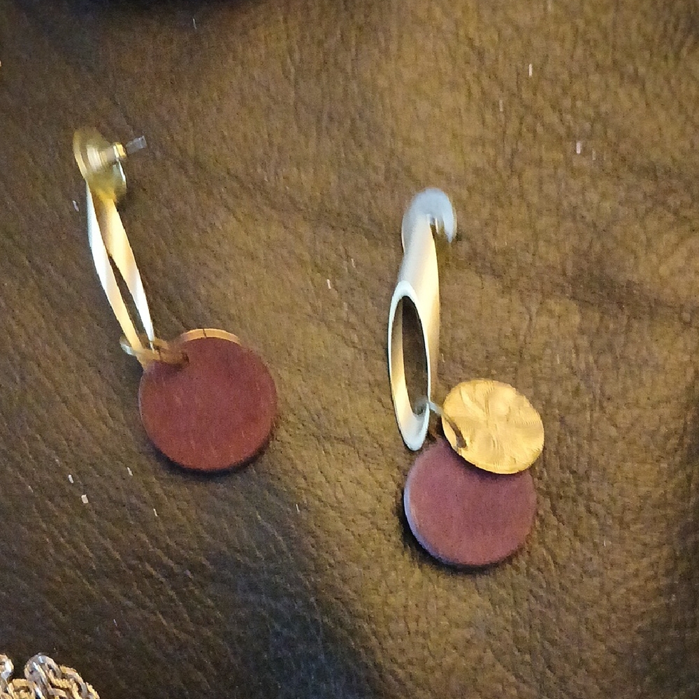 Gold and Brown Hoop Earrings